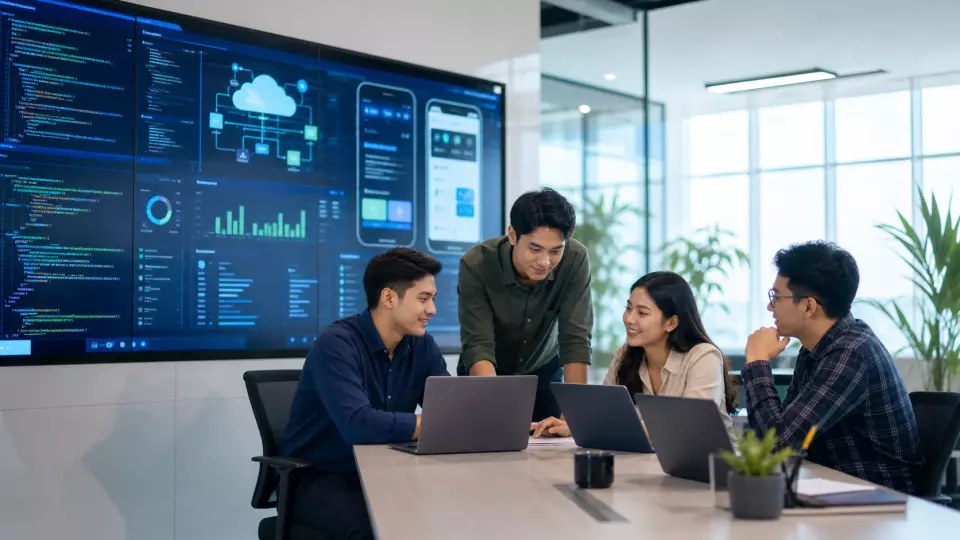 Bestada IT consulting team collaborating in a modern office